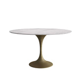 Round dining table and chair set featuring a durable sintered stone tabletop for luxury dining